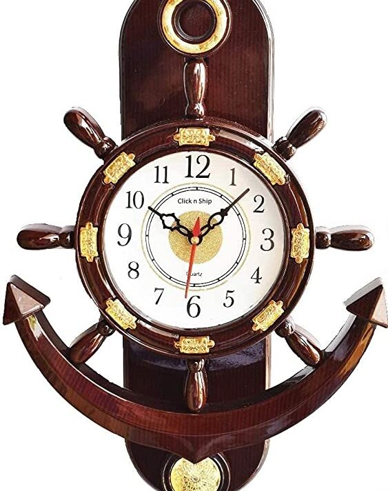 Click n ship Pendulum Plastic Wall Clock for Home (Size 36cm 27cm 7cm) (Brown, Small) (Brown)