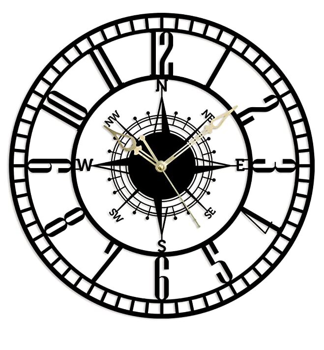 The Next Decor Stylish Round Metal Wall Clock Wall Décor for Living Study Hall Dining and Bedroom Roman Modern Time Piece for Home Office (Matte Black, 24 Inch)