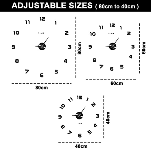 Kurtzy Sticker Wall Clock-Plastic EVA Foam DIY Creative Abstract 3D Frameless Analogue with Acrylic Mirror and Adhesive Stickers for Living Room,Bed Room,Wall Decor-Adjustable Size(40cm to 80cm)-Black - Image 2