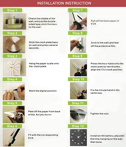 Kurtzy Sticker Wall Clock-Plastic EVA Foam DIY Creative Abstract 3D Frameless Analogue with Acrylic Mirror and Adhesive Stickers for Living Room,Bed Room,Wall Decor-Adjustable Size(40cm to 80cm)-Black - Image 4