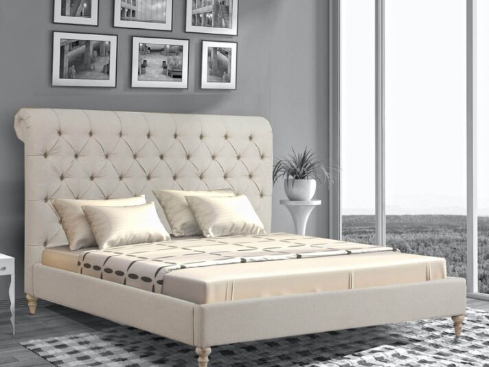 Cesar King Size Upholstered Bed in Beige Colour