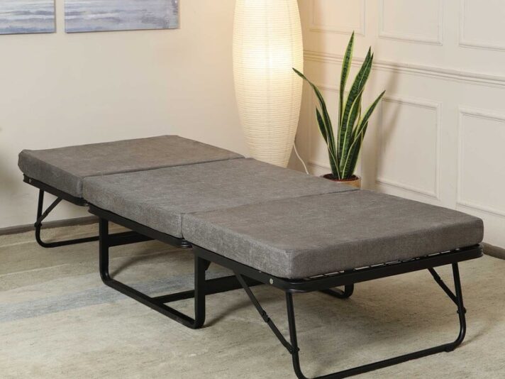Eurasia Metallic Folding Bed With 3 Inch Mattress In Black Colour