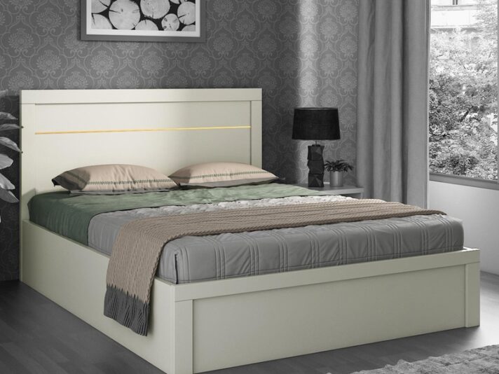Kingslay Queen Size Bed with Box Storage in White Colour