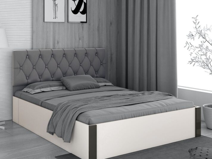 Orbit Queen Size Bed With Box Storage In Frosty White Colour