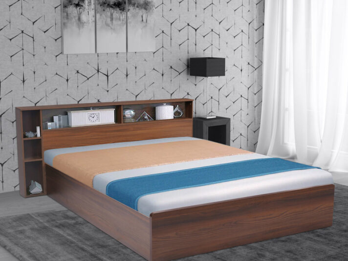 Torrie Queen Size Bed with Storage in Classic Walnut Finish