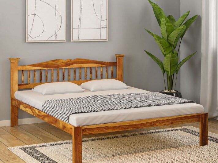 Uttara Solid Wood Queen Size Bed In Rustic Teak Finish