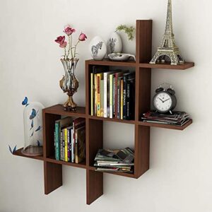 Wooden Cave Rubic Shape Wall Shelves for Wall Decor and neatly Organize Your Books on Them | Home Decor Wall Shelf for Office, Living Room, Bathroom, Kitchen (Multipurpose) Showcase (Brown)