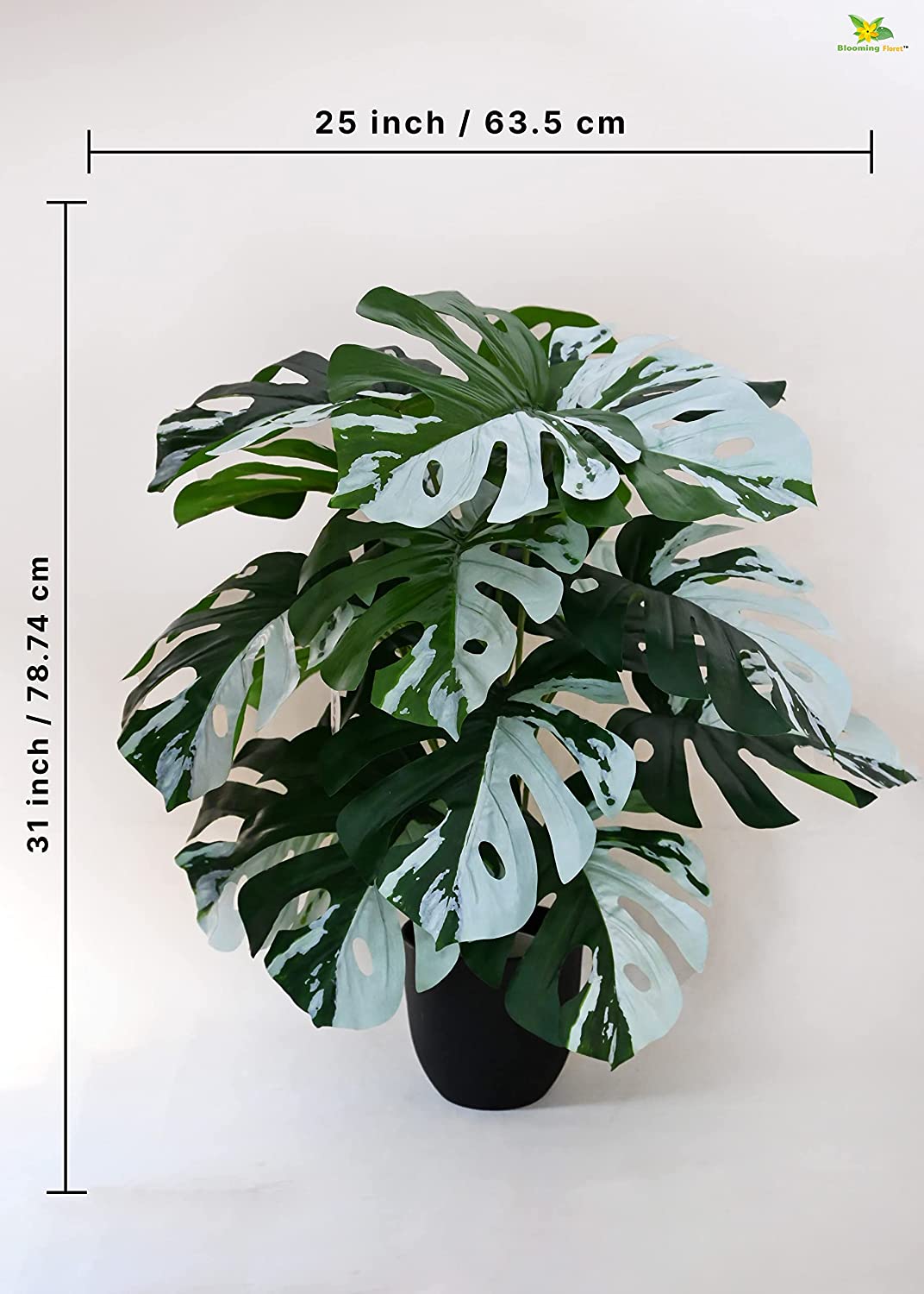 Blooming Floret Artificial Monstera Plant | with Basic Black Pot | Contrasting Leaves in Green & White | Ornamental Plant for Interior Decor/Home Decor/Office Decor | 18 Leaves | Durable - Image 3
