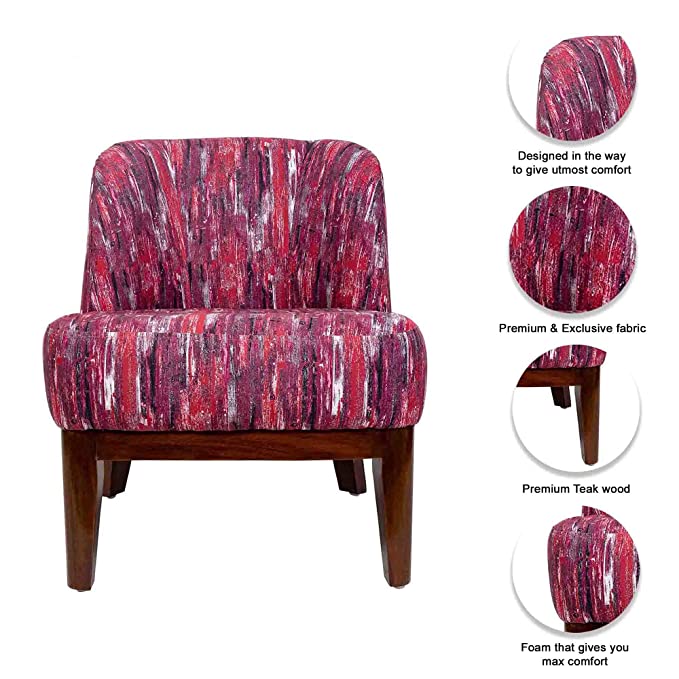 Timberly Upholstered Printed Single Seater Sofa Chair with Matching Cushion, Rest Chair for Living Room, Bedroom, Hall, Lounge and Balcony, Teak Wood, Fabric (Red) - Image 5
