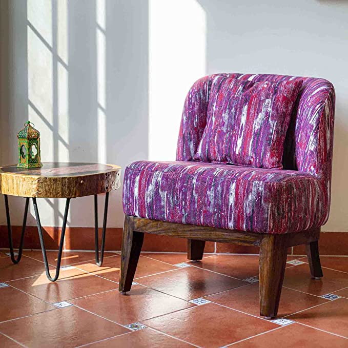 Timberly Upholstered Printed Single Seater Sofa Chair with Matching Cushion, Rest Chair for Living Room, Bedroom, Hall, Lounge and Balcony, Teak Wood, Fabric (Red) - Image 2