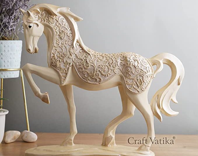 CraftVatika Horse with Uplifted Legs Standing Showpiece Statue for Home Decor Office Living Room Decoration Gift Item (8.5x3x15 Inches), Resin