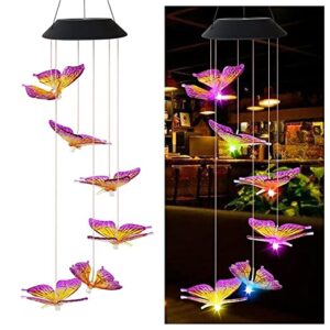 Natchcart Decorative Hanging Solar Butterfly Wind Chimes, LED Color Changing Outdoor Indoor Home & Balcony Decoration Waterproof Wind Mobile Lights for Home Patio Yard Garden Decor Great Gift Ideas (Solar Butterfly Wind Chime)