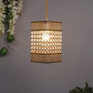 Homesake 60 Watts Hanging Lamps Golden Crystal Pendant Light, Floral Adjustable Light for Kitchen Dinning Room Bedroom, Leafy (Rectangular)