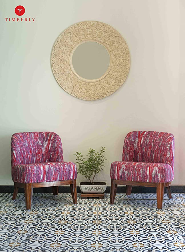 Timberly Upholstered Printed Single Seater Sofa Chair with Matching Cushion, Rest Chair for Living Room, Bedroom, Hall, Lounge and Balcony, Teak Wood, Fabric (Red) - Image 4